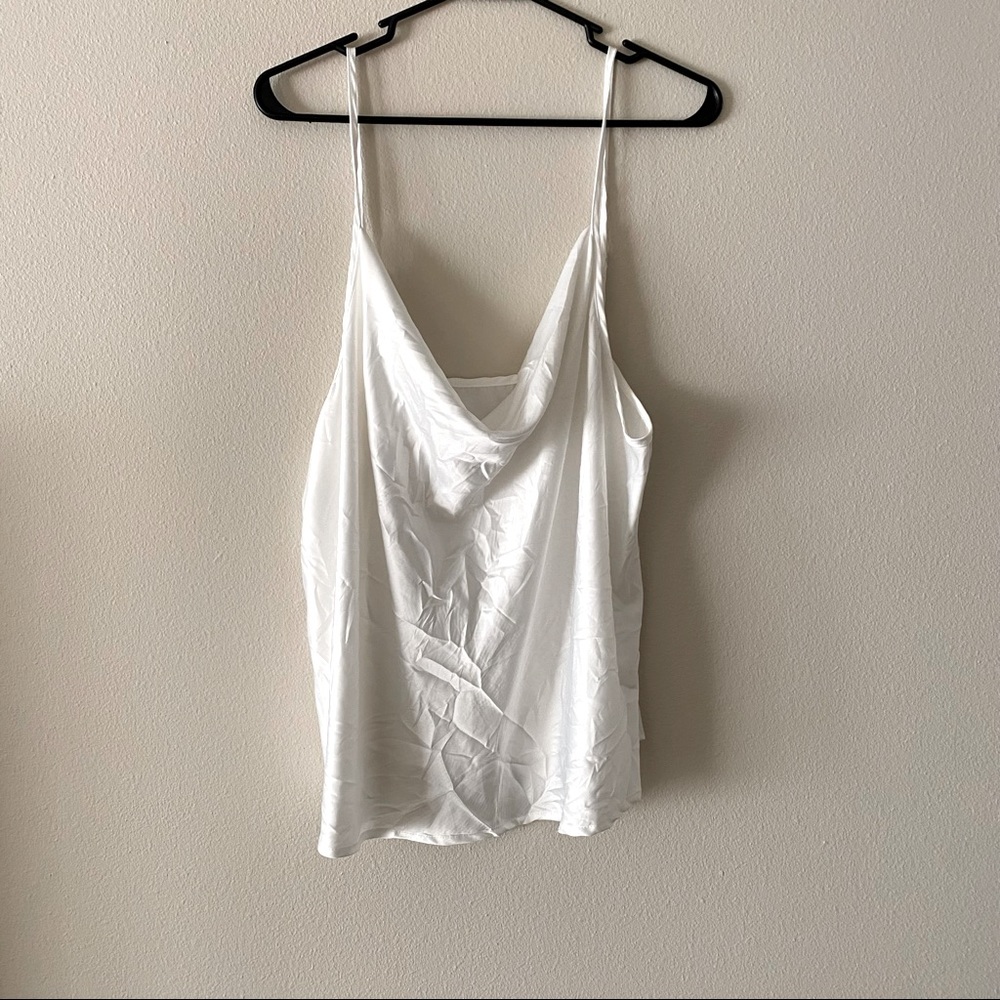 White satin cowl neck tank top